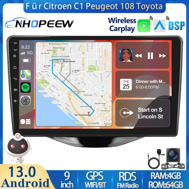 8Kern 4+64GB Autoradio Carplay GPS DSP Für Toyota Aygo II Citroen C1 Peugeot 108