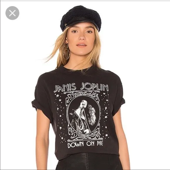 Junk Food Janis Joplin Down On Me Crew Neck Short Sleeve Graphic Tee Black, XS