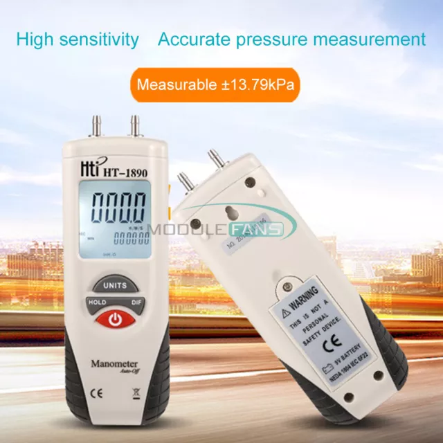 HT-1890 LCD Digital Backlit Manometer Differential Gauge Air Pressure Meter