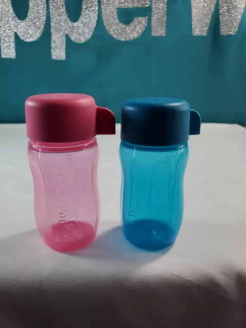 Tupperware Eco Water Bottle Set Of 2 Flip Top Snack Compartment On Bottom
