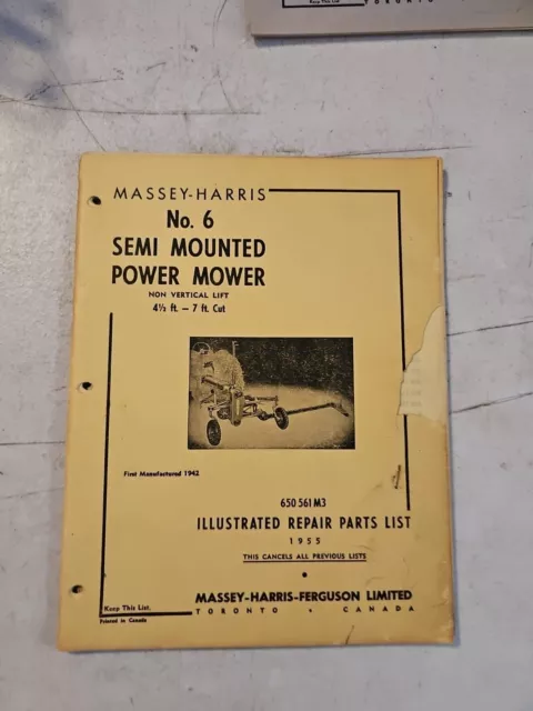 Vintage 1955 Massey-Harris 6 Semi-Mounted Power Mower Repair Parts List