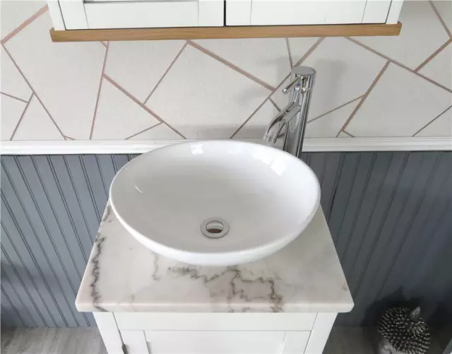 Cloakroom Bathroom White Vanity unit Wash Stand White Marble Ceramic Basin 308