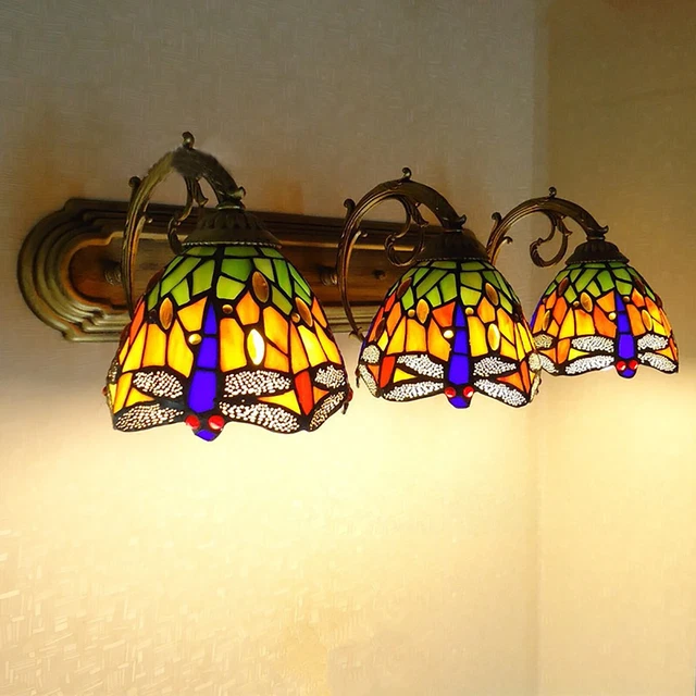 Handcraft Dragonfly Stained Glass Sconce Tiffany Wall Fixtures Indoor Lighting