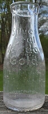 Silver Seal Meadow Gold Dairy one pint 1 pt milk bottle round embossed