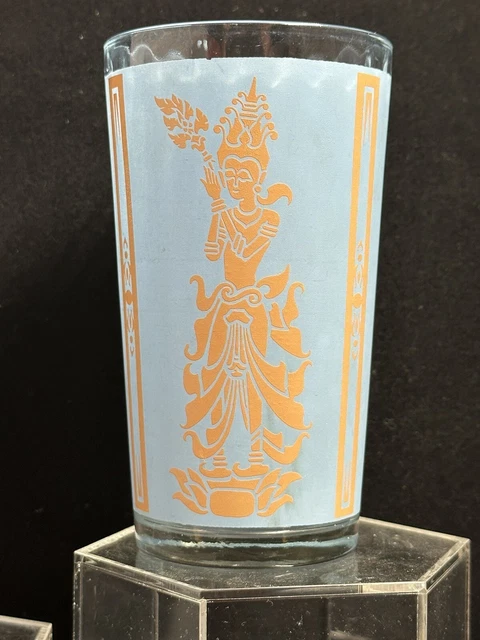 Retro Thai Goddess Blue Gold Tumbler 5” Plus One Red & Gold Bonus (small chip)