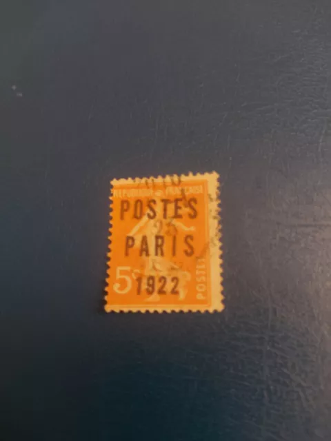 Timbre de France Préoblitéré, N° 30,  5 Cts Orange Semeuse Poste Paris 1922