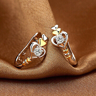 Fashion Two Tone Silver Plated Hoop Earring Cubic Zircon Engagement Gift A Pair