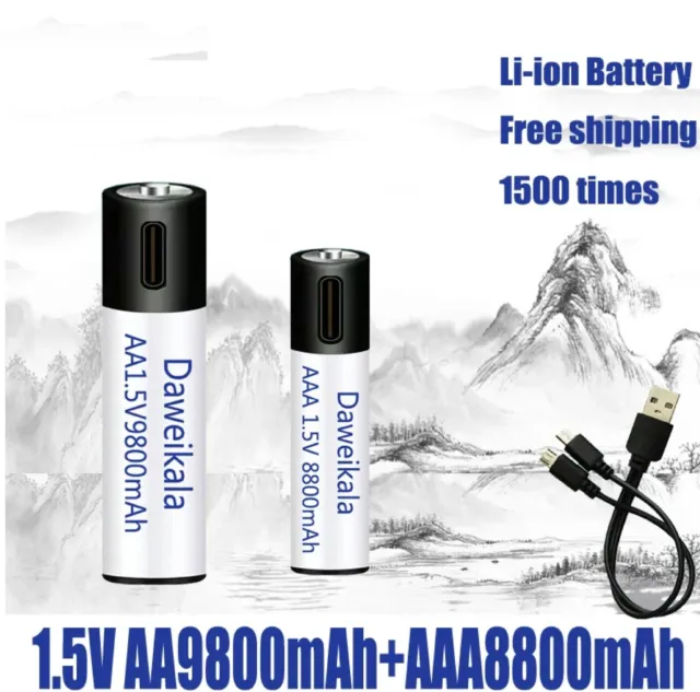 Batteria ricaricabile USB con cavetto AA 9800 mah - AAA  8800 1,5V Litio