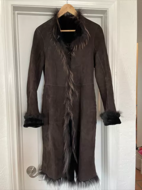 Nigel Preston & Knight Women's Suede Jacket Size S Fur Trim Brown EUC