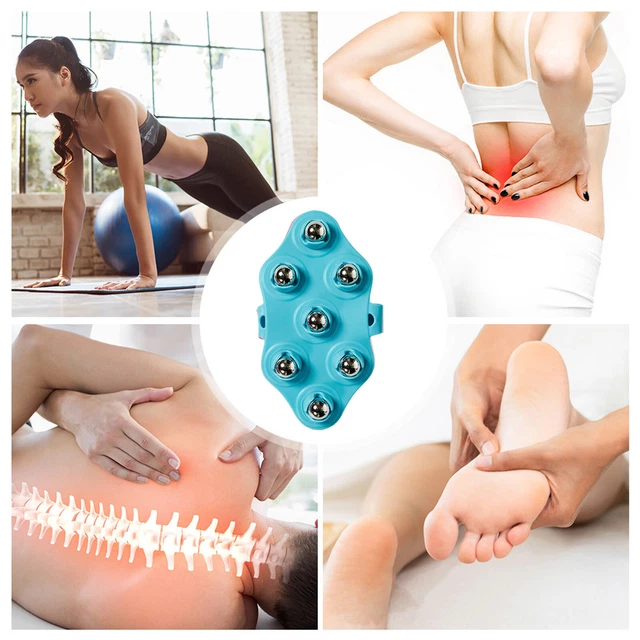 Hand Held Body Massager 7-Ball Massage Glove for Back Neck Foot (Blue) 5