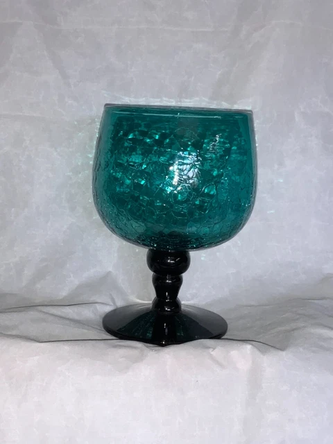 Crackle Glass Aqua Green Large Compote