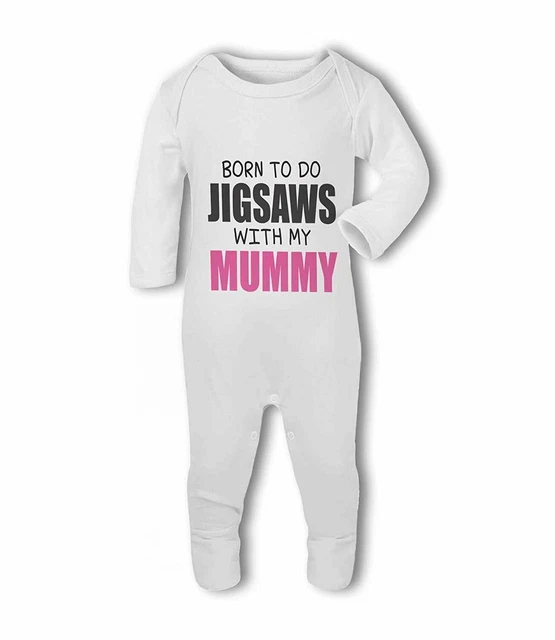 Born to do Jigsaws with my Daddy/Mummy pink/blue - Baby Romper Suit by BWW Pr...