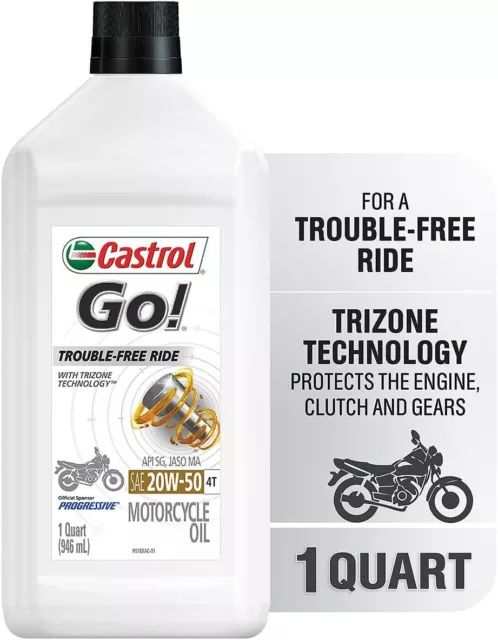 Castrol 06102 GO! 20W-50 4T Motorcycle Oil - 1 Quart Bottle, (Pack of 6)