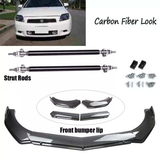 For Scion TC Carbon Fiber Car Front Bumper Spoiler Splitter Body Kit +Strut Rods
