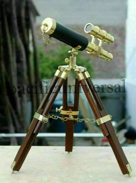 Nautical Spyglass Handmade Designer Brass Telescope Wooden Tripod Maritime Gift