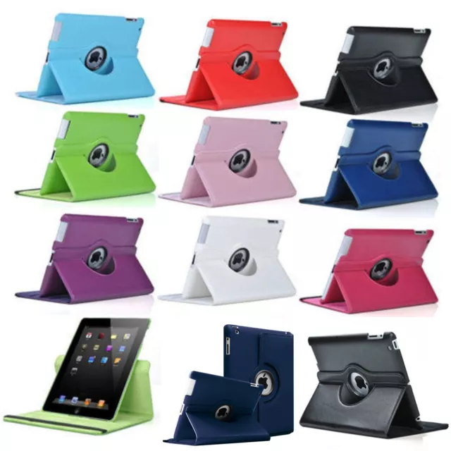 For Apple iPad 2 3 4 360 Rotating Folio PU Leather Case Smart Stand Cover