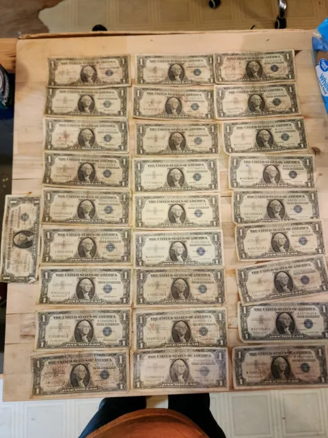 1957 A B and 1957 Well Circulated One Dollar Silver Certificate Bills  Lot 23