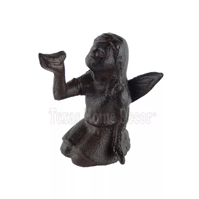 Fairy Figurine Sitting Angel Cherub Holding Bird Garden Statue Rustic Cast Iron