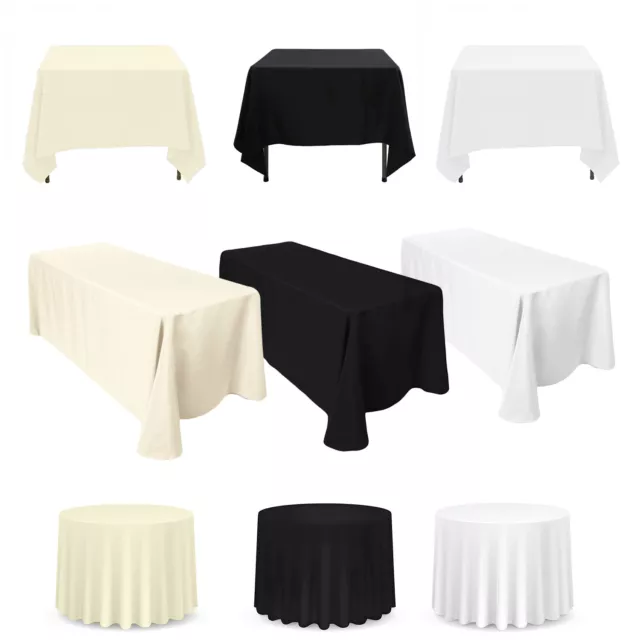 White Black Ivory Polyester Table Cover Tablecloth ROUND RECTANGLE Wedding Decor