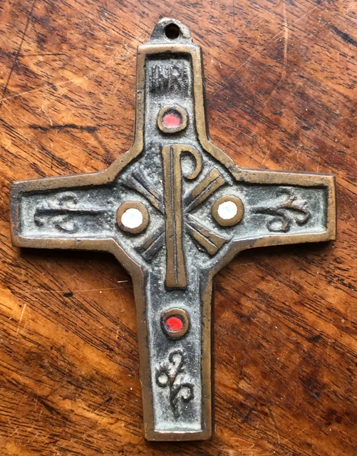 CRUCIFIX STYLE MÉDIÉVAL Bronze émaillé Croix Dominique Piéchaud Christ