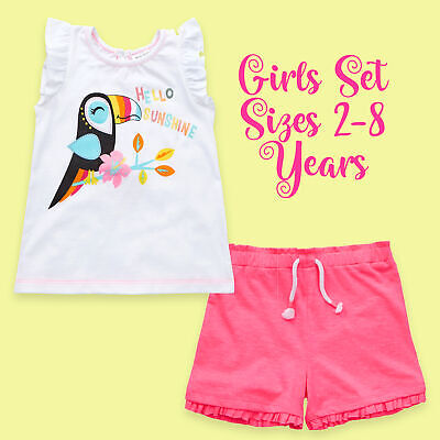 Kids Girls Summer Outfit Set Shorts Sleeveless Top Frilled Age 2 3 4 5 6 7 8 UK