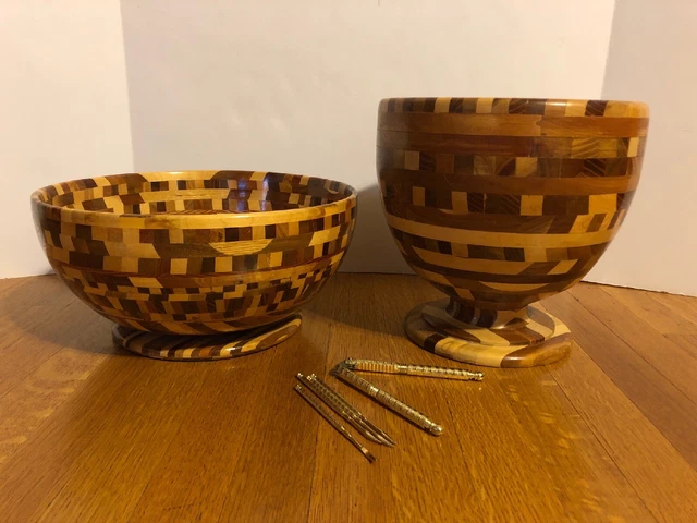 Vintage Pieced Wood Nut Bowl Cracker and Salad Serving Bowl Large Wooden Walnuts