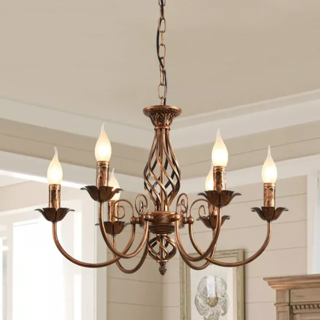 Rustic Bronze Vintage Chandelier Candle Pendant Ceiling Lighting Fixture 6 Light 2