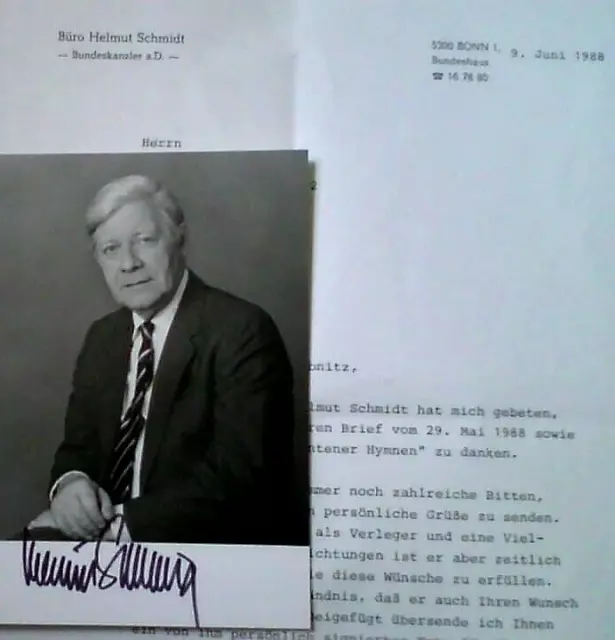 Helmut Schmidt, Bundeskanzler a.D., Original-Unterschrift auf Foto, Begleitbrief