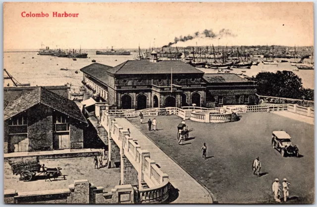 VINTAGE POSTCARD A PANORAMIC VIEW OF COLOMBO HARBOUR CEYLON c. 1915
