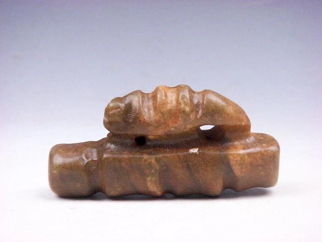 Old Nephrite Jade Stone Carved HongShan Culture Worm On Bamboo Log #07232206
