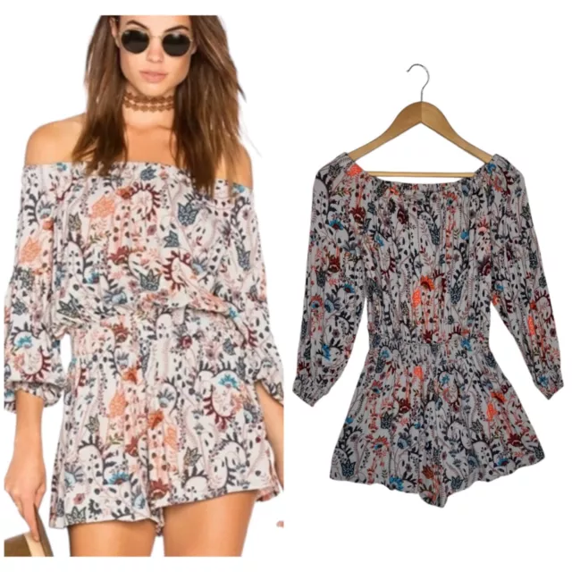 Free People Romper Womens S Floral Pretty And Free Long Sleeve Off Shoulder 2