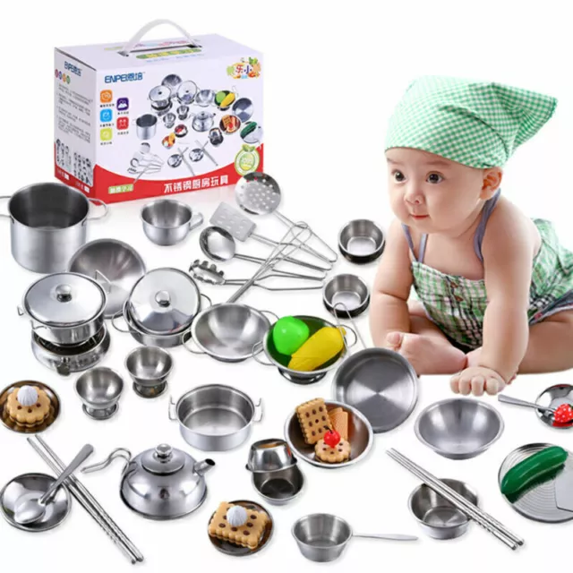 Kochgeschirr für Kinder Küche Spielset 25pcs Edelstahl Töpfe Pfannen DE NEU T8Y8 2