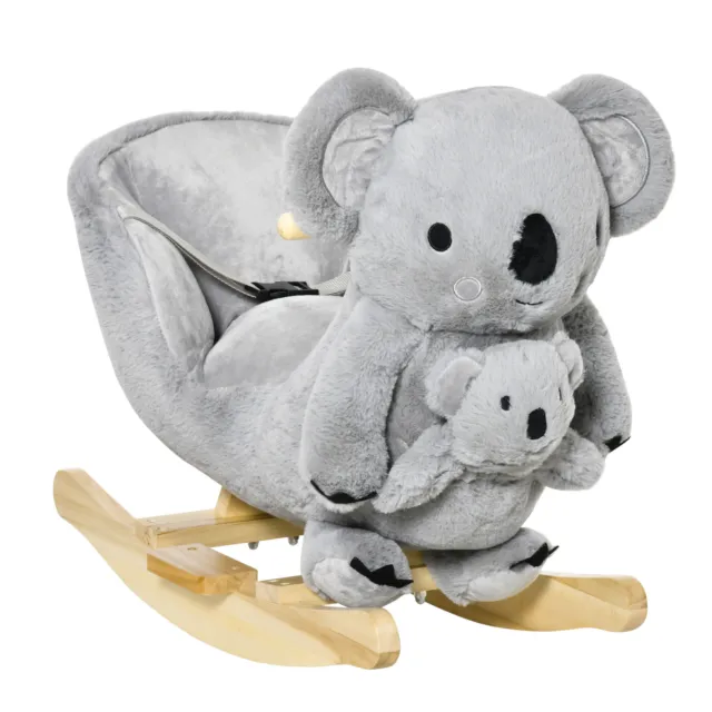 HOMCOM Kids Plush Ride-On Rocking Horse Koala-shaped Toy w/ Gloved Doll Grey