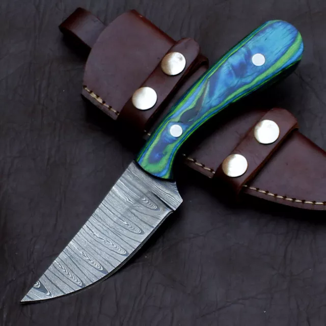 EH Custom HAND FORGED DAMASCUS Steel Hunting Skinner Fix Blade Knife+Sheath 3798