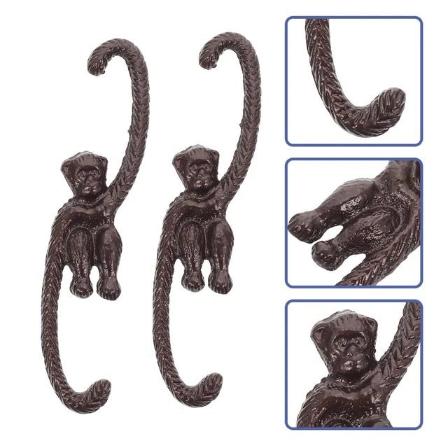 2 Pcs Flower Pot Holder Monkey Fishing Hook Metal Clothes Hanger Wall-mounted