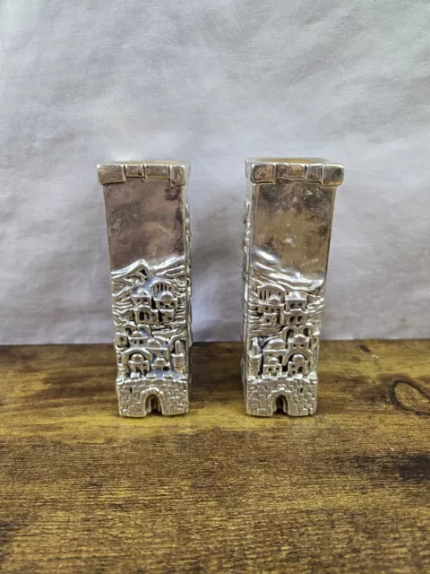 Pair of Handmade Caspi sterling  925 Jerusalem  candlesticks judaica 2