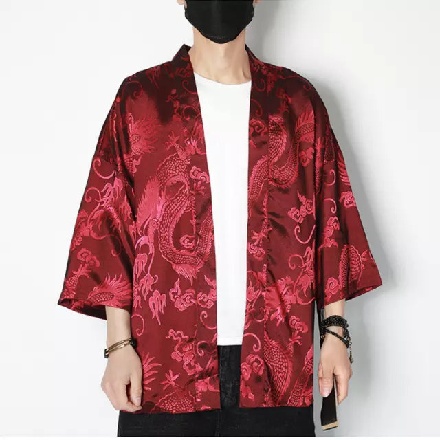 Giapponese Uomo Kimono Cardigan Cappotto Giacca Yukata Cinese Drago Rétro Etnico
