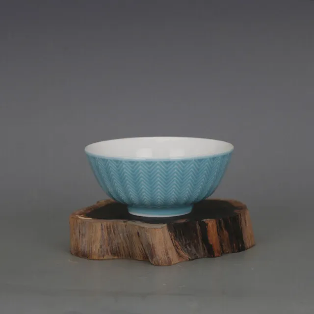 Chinese Jingdezhen Porcelain Green Melon Ridge Pattern Bowl 4.72 inch
