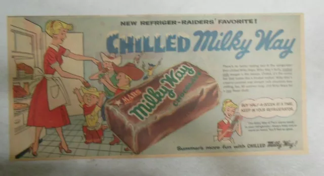 Milky Way Candy Bar Ad: Chilled Milky Way Bar! from 1950's Size: 7.5  x 15 inch