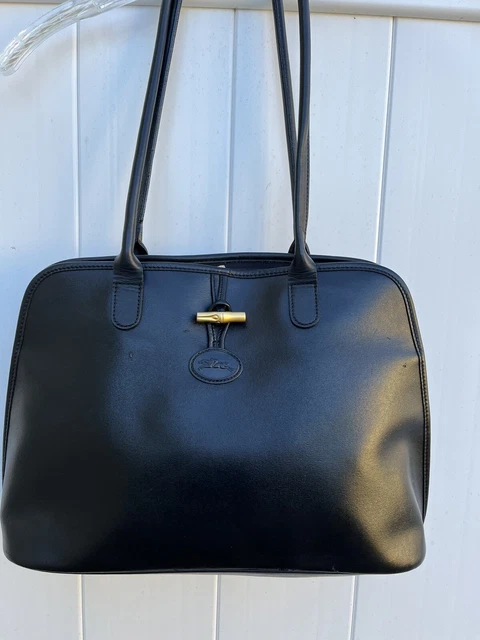 Longchamp black leather Roseau tote bag