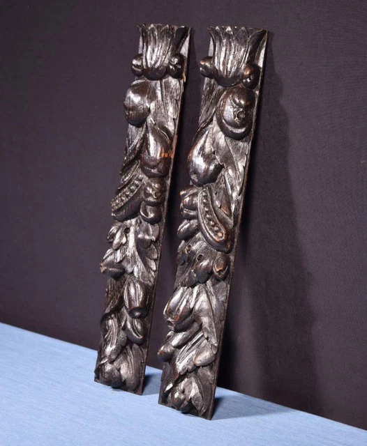 *Pair of 15" French Antique Solid Oak Trim Posts/Pillars/Columns Salvage
