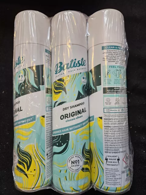 3 Pack Batiste Instant Hair Refresh Dry Shampoo, Original Clean, 5.7 Oz Sealed