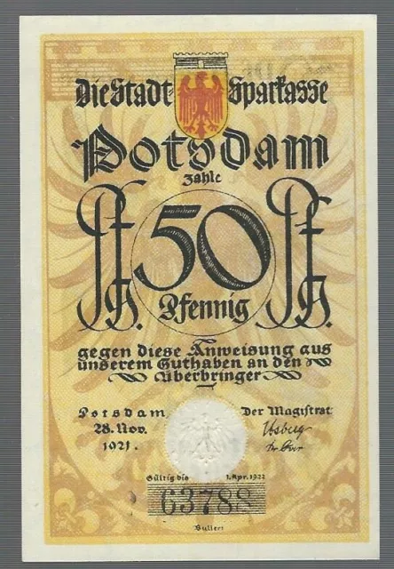 Notgeld - Potsdam - Stadt Potsdam - 50 Pfennig 1921 - Wz. Kreuzmäander - Bild 6 2