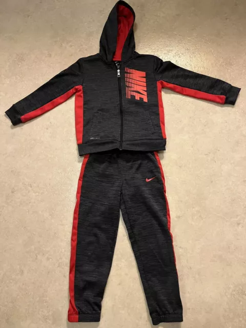 Nike DRI-FIT 2 Pc Track Set ✅ Boys Gray Black Red Pants Full Zip Up Jacket Sz 7