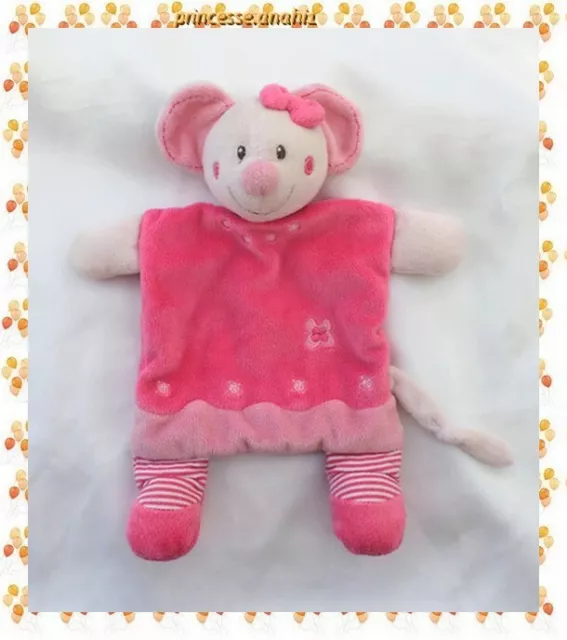 Doudou Peluche Plat Souris Rose Fleur Ronds Noeud Nicotoy