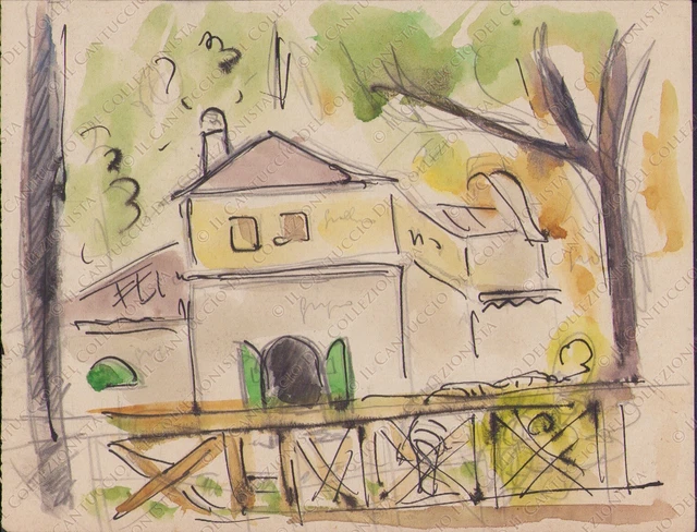 Disegno Cascina recinto dei cavalli Acquerello