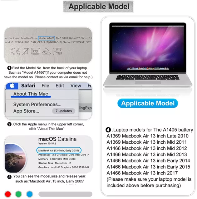 Battery For Macbook Air 13" A1369 2011 A1466 2012, 2013-2017 A1405 A1496 AUSSIE 2