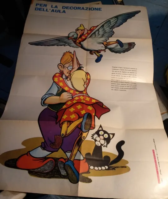 Pinocchio Manifesto Antico Anni 60 Da Ritagliare .Cm 79x54