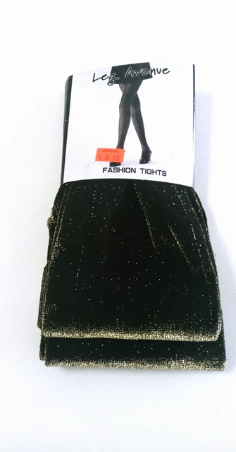 Leg Avenue Tights  Opaque Black Gold Sparkle Fashion Tights New