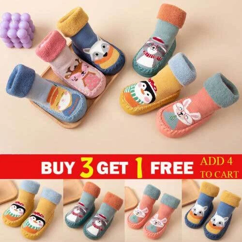 Baby Anti-slip Floor Socks Fuzzy Shoes Cartoon Slippers Outdoor Kids Toddler